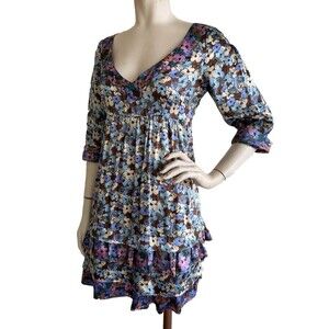 MAX & CO. 100% Silk Dress Floral Ruffled Max Mara V-Neck Empire Waist Size 4